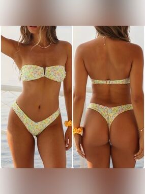 Pretty Little Boutique- Multicolor Floral V Bandeau Cheeky Bikini Set